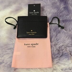 Kate Spade Black Pebble Leather Card Holder NWT
